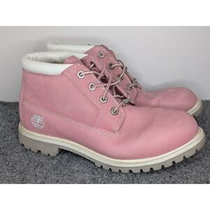 Timberland Pink Suede White Leather Waterproof Ankle Boots Women's Size 8 M